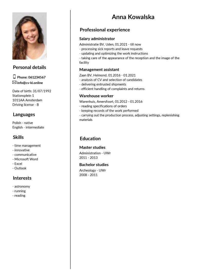 Wzór CV po angielsku — CV po holendersku i angielsku