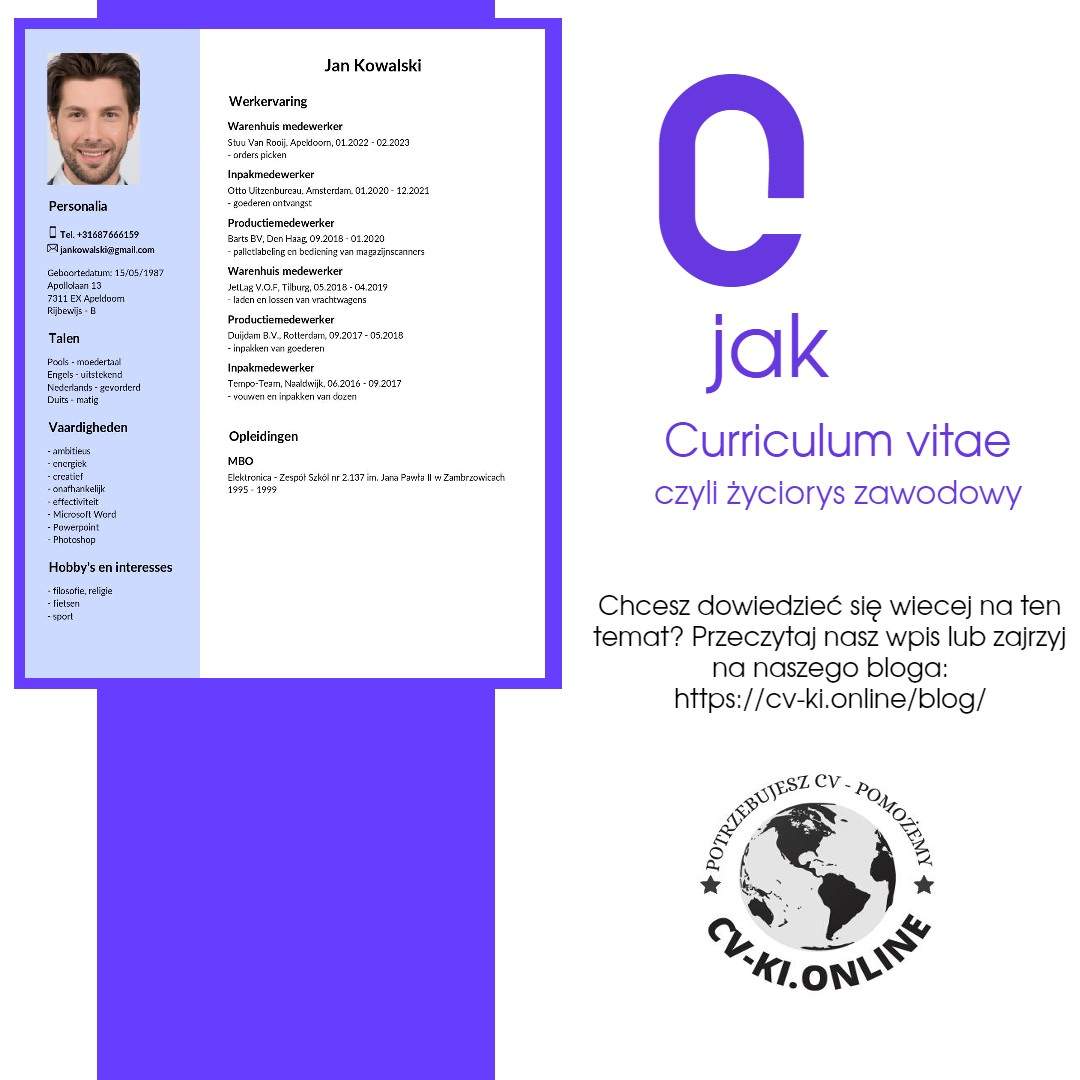 C JAK Curriculum Vitae — CV po holendersku i angielsku